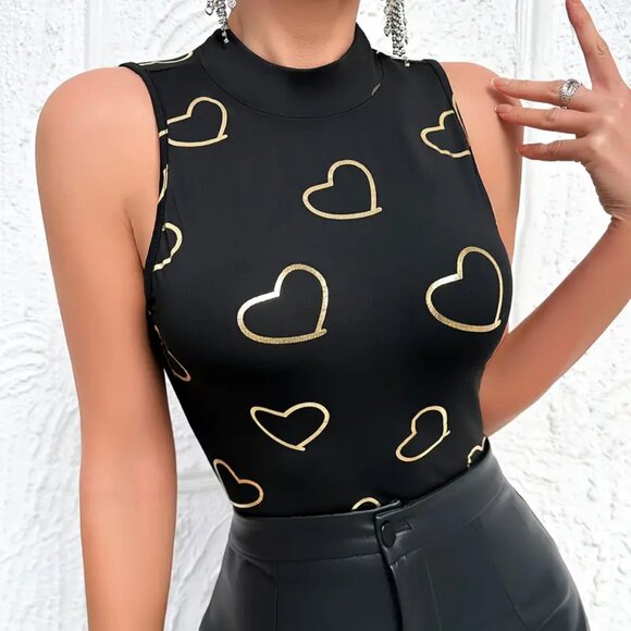 Heart Print Tank Top - Sleeveless Slim Fit - Classic Crew Neck | Size L | New - Picture 2 of 10